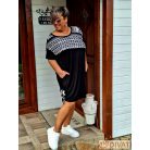 Fashion by NONO - Luisa fekete tunika-ruha, fehér alapon gyönyörű egyedi fekete mintás díszítéssel
