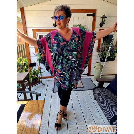 Fashion by NONO - Donna egyedi mintás lepel tunika lila betéttel