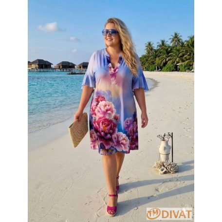 Fashion by NONO - Gigi kék-pink egyedi mintás ruha
