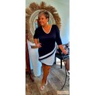 Fashion by NONO - Jupiter sötétkék-fehér tunika-ruha