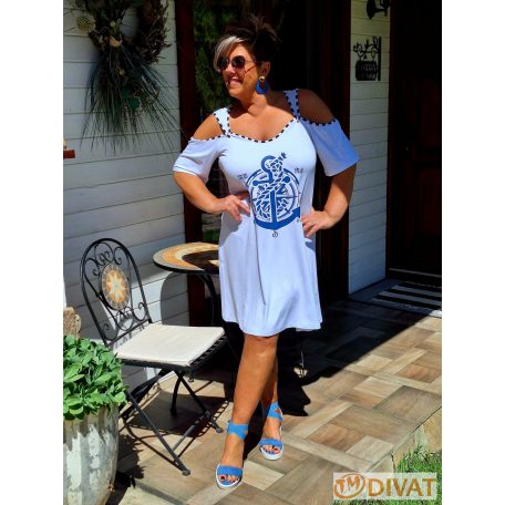 Fashion by NONO - Bella fehér ruha matróz mintával