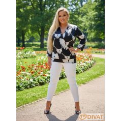   Fashion by NONO - Zelda fekete-fehér egyedi mintás mellnél átlapolt "V" kivágású felső 