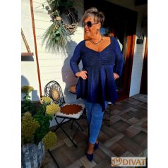   Fashion by NONO - Dália mellnél húzott extrán "A" vonalú királykék lurex tunika 