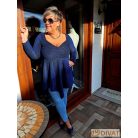 Fashion by NONO - Dália mellnél húzott extrán "A" vonalú királykék lurex tunika 