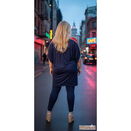 Fashion by NONO - Fanni sötétkék tunika-ruha piros tüllel megbolondítva