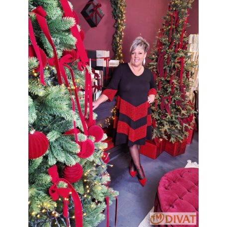 Fashion by NONO - Stella ruha fekete-piros lurex betéttel