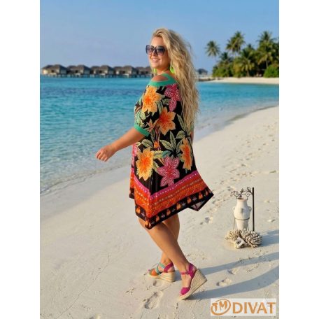 Fashion by NONO - Jázmin fekete-mintás tunika-ruha