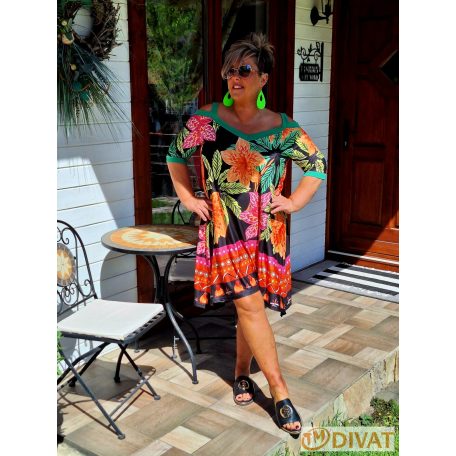 Fashion by NONO - Jázmin fekete-mintás tunika-ruha