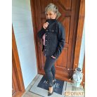 Kövekkel díszített gombos fazonú fekete farmerkabát