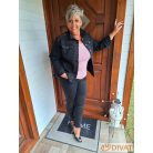 Kövekkel díszített gombos fazonú fekete farmerkabát