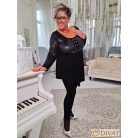 Fashion by NONO - Bogi mellnél ringlivel díszített "A" vonalú fekete tunika 