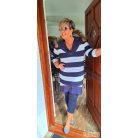 Fashion by NONO - London sötétkék-fehér csíkos vállnál vágott tunika