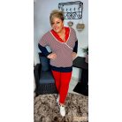 Fashion by NONO - Lola piros-fehér-sötétkék csíkos, mellnél és nyaknál piros csipkével díszített felső