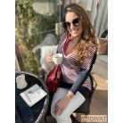 Fashion by NONO - Lola piros-fehér-sötétkék csíkos, mellnél és nyaknál piros csipkével díszített felső