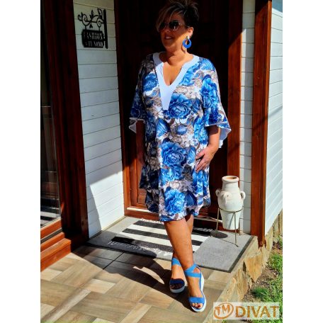 Fashion by NONO - Gigi kék egyedi virágmintás ruha