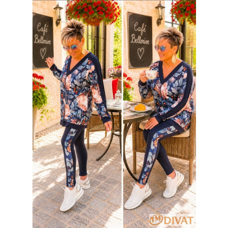 Fashion by NONO  -  Nikol sötétkék-gyönyörű virágmintás szabadidő szett
