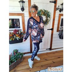   Fashion by NONO  -  Nikol sötétkék-gyönyörű virágmintás szabadidő szett