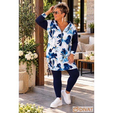 Fashion by NONO - Szendy sportos kapucis felső, kék-fehér mintás