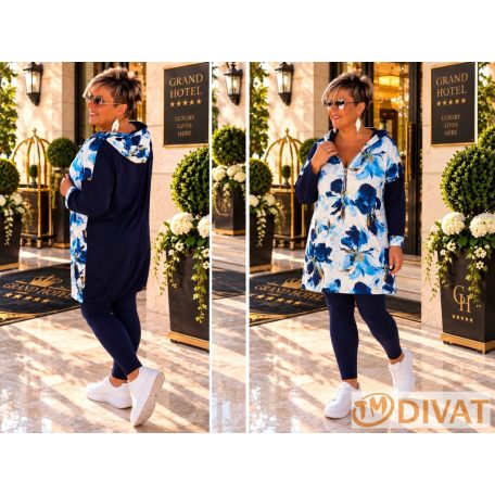 Fashion by NONO - Szendy sportos kapucis felső, kék-fehér mintás