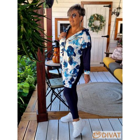 Fashion by NONO - Szendy sportos kapucis felső, kék-fehér mintás