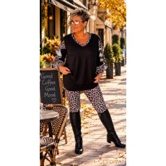   Fashion by NONO - Rózi tunika-ruha fekete-fehér ocelot mintás fodorral
