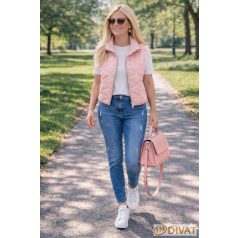   Állog galléros, rövid fazonú steppelt mellény púderrózsaszín színben