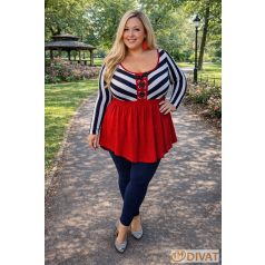   Fashion by NONO - Bogi mellnél ringlivel díszített "A" vonalú piros-sötétkék-fehér tunika 