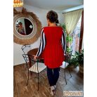 Fashion by NONO - Bogi mellnél ringlivel díszített "A" vonalú piros-sötétkék-fehér tunika 