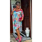 Fashion by NONO - Jázmin egyedi virág- és pillangómintás tunika-ruha pink szegéllyel