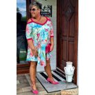 Fashion by NONO - Jázmin egyedi virág- és pillangómintás tunika-ruha pink szegéllyel