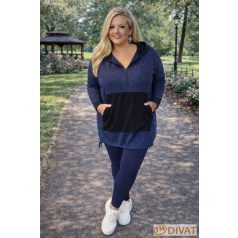   Fashion by NONO - Szendy sportos kapucis felső, farmerkék-fekete