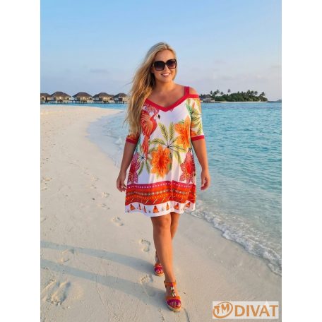 Fashion by NONO - Jázmin fehér-mintás tunika-ruha