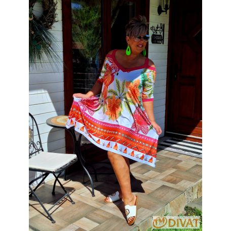 Fashion by NONO - Jázmin fehér-mintás tunika-ruha