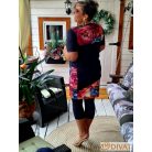 Fashion by NONO - Office sötétkék-virágmintával díszített tunika-ruha