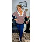 Fashion by NONO - Lola piros-fehér-sötétkék csíkos, mellnél és nyaknál fehér csipkével díszített felső