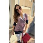 Fashion by NONO - Lola piros-fehér-sötétkék csíkos, mellnél és nyaknál fehér csipkével díszített felső