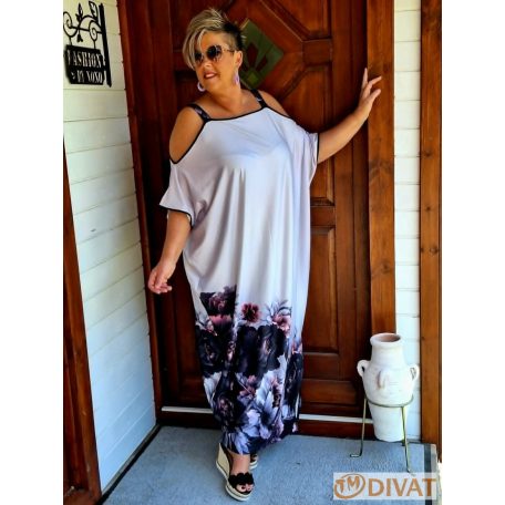 Fashion by NONO - Trixi vállnál vágott maxi ruha világos lila virágmintás