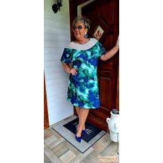   Fashion by NONO - Dolly királykék-zöld egyedi mintás alkalmi ruha