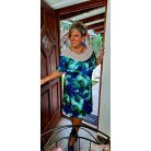 Fashion by NONO - Dolly királykék-zöld egyedi mintás alkalmi ruha