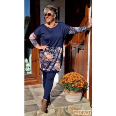 Fashion by NONO - Mandula sötétkék-virágmintás