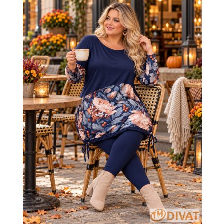 Fashion by NONO - Mandula sötétkék-virágmintás