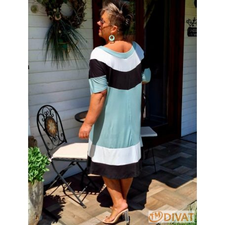 Fashion by NONO - Alfa bő fazonú ruha fehér-fekete-menta szín-összeállításban