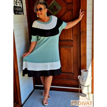 Fashion by NONO - Alfa bő fazonú ruha fehér-fekete-menta szín-összeállításban