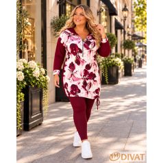   Fashion by NONO - Szendy sportos kapucis felső, burgundy-fehér mintás