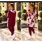 Fashion by NONO - Szendy sportos kapucis felső, burgundy-fehér mintás