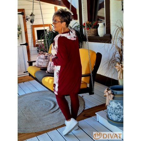 Fashion by NONO - Szendy sportos kapucis felső, burgundy-fehér mintás