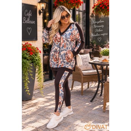 Fashion by NONO  -  Nikol csokibarna-gyönyörű virágmintás szabadidő szett