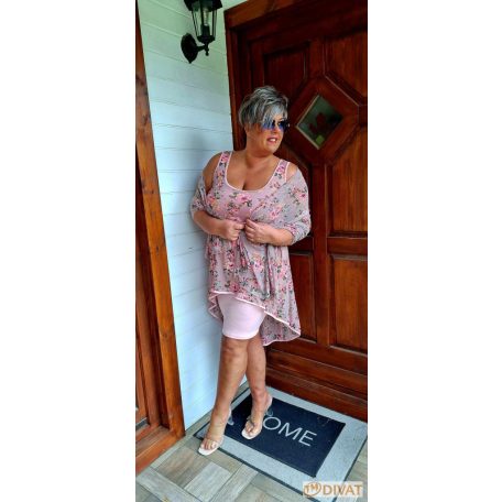 Fashion by NONO - Athina púder alapon virágmintás dupla ruha stólával