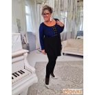 Fashion by NONO - Bogi mellnél ringlivel díszített "A" vonalú fekete-királykék lurex tunika 