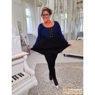 Fashion by NONO - Bogi mellnél ringlivel díszített "A" vonalú fekete-királykék lurex tunika 